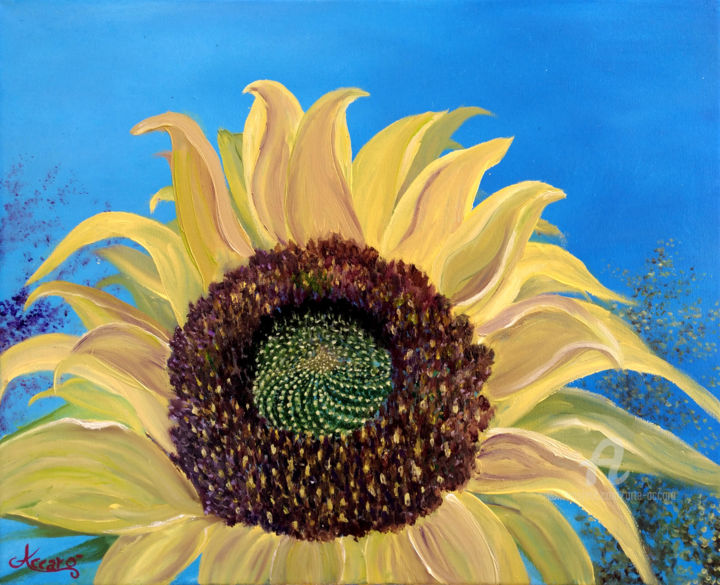 Painting titled "Girasole 2" by Accarò, Original Artwork, Oil