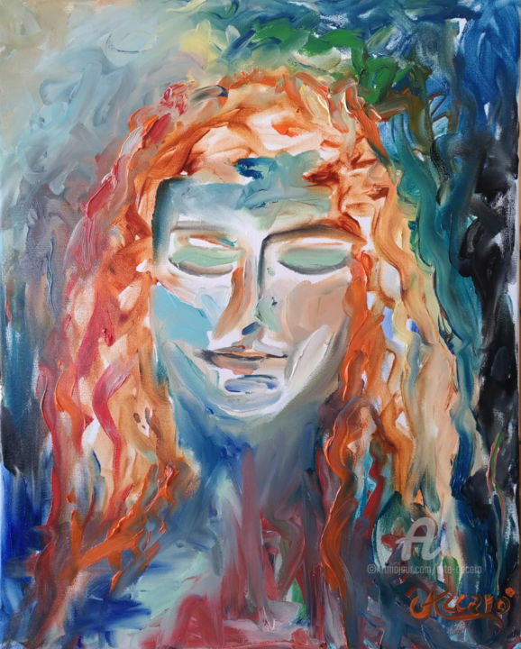 Painting titled "Rosso e Celeste" by Accarò, Original Artwork, Oil