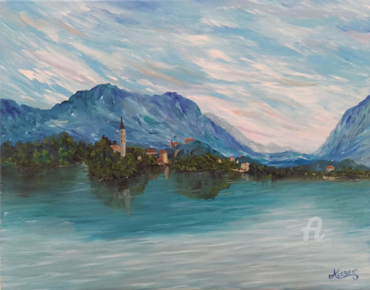 Pittura intitolato "Paesaggio sloveno" da Accarò, Opera d'arte originale, Olio