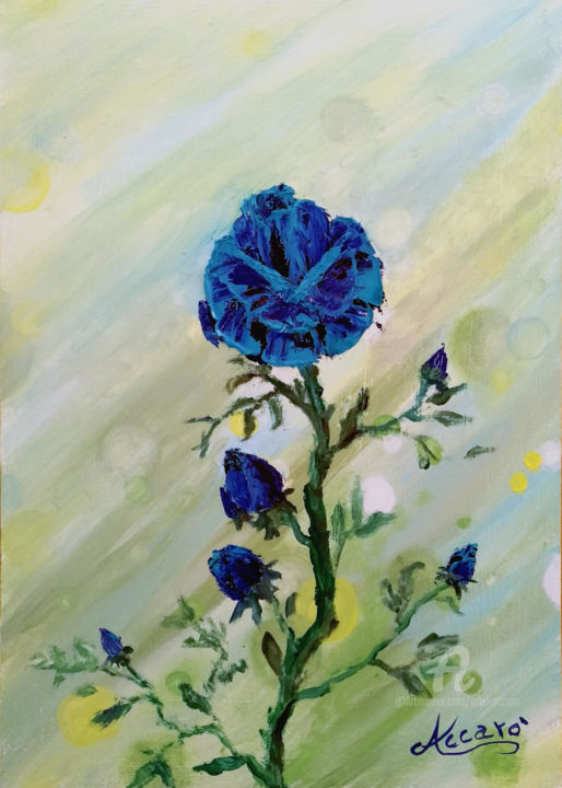Pittura intitolato "Rosa blu" da Accarò, Opera d'arte originale, Olio