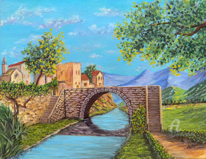 Painting titled "Il ponte dei miraco…" by Accarò, Original Artwork, Oil Mounted on Wood Panel