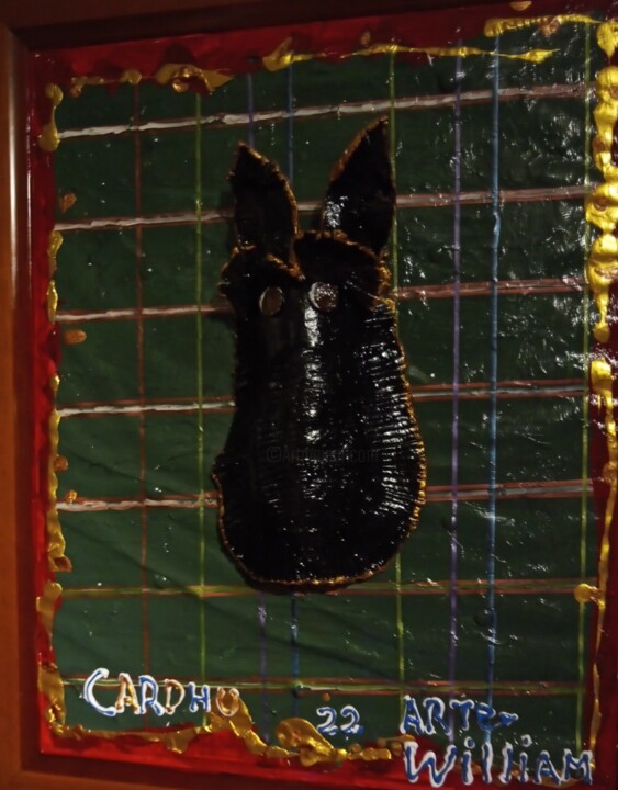 Sculpture intitulée "Terrier Scottish Ca…" par Arte William Arjona Niebla, Œuvre d'art originale, Bois Monté sur Panneau de…