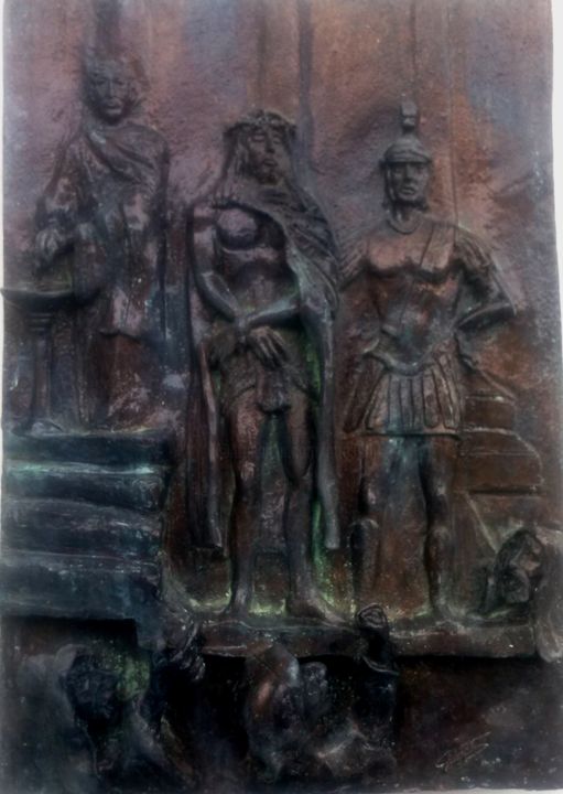 Skulptur mit dem Titel "via crucis- TAV.. I…" von Angelo Pisciotta, Original-Kunstwerk, Keramik