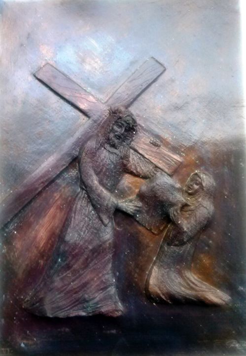 Sculpture titled "via-crucis-tav-vi V…" by Angelo Pisciotta, Original Artwork, Ceramics