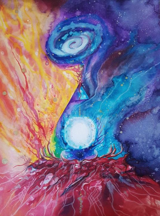 Painting titled "Portail du triangle" by Artéâme, Original Art, Watercolor