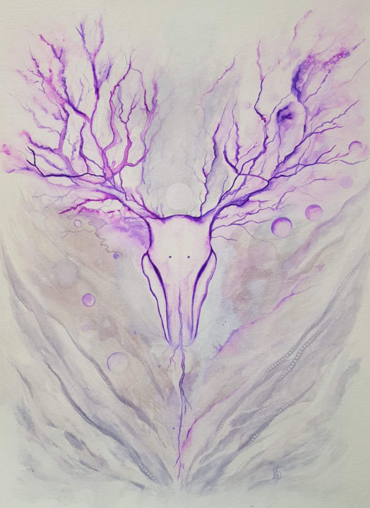 Dessin intitulée "Cernunnos light" par Artéâme, Œuvre d'art originale, Aquarelle