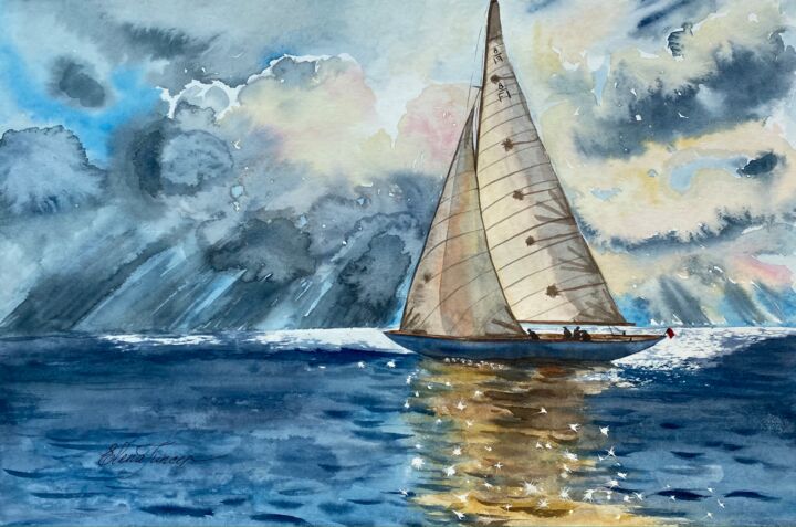 Картина под названием ""Warm Breeze"Sailin…" - Elena Tuncer, Подлинное произведение искусства, Акварель