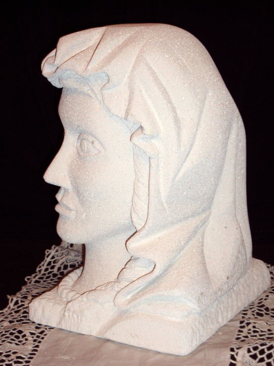 Sculpture titled "Buste femme au coll…" by Ahmed Beldjilali, Original Artwork