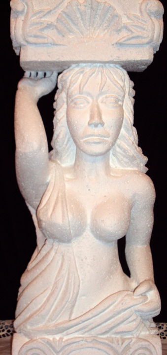 Sculpture titled "Colonne Buste fémin…" by Ahmed Beldjilali, Original Artwork, Plaster