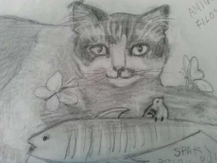 Dibujo titulada "Amistad sin fronter…" por Maika, Obra de arte original, Lápiz