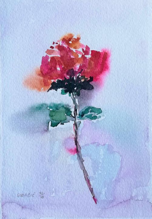 Painting titled "Flower" by Edin Subasic, Original Artwork, Watercolor