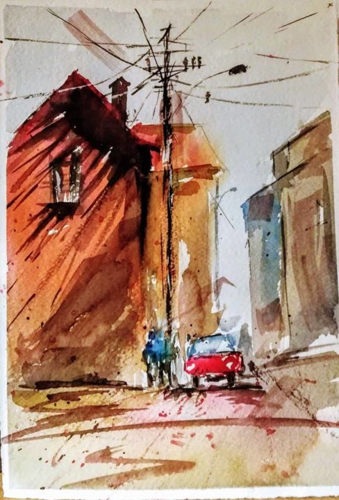 Painting titled "Afternoon" by Edin Subasic, Original Artwork, Watercolor