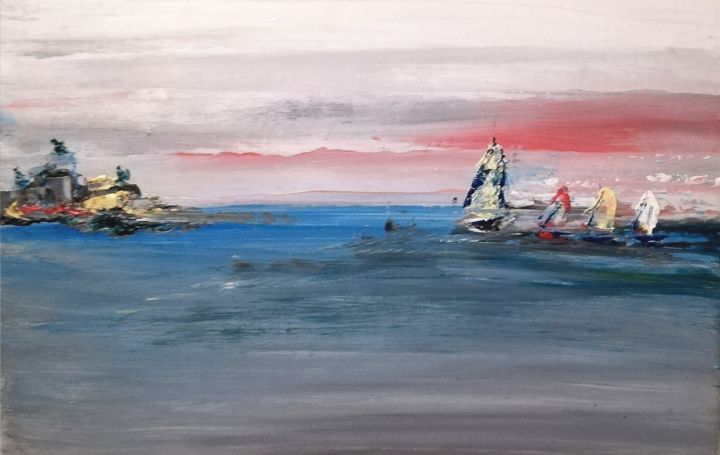 Картина под названием "Marina al tramonto" - Omar Giardino, Подлинное произведение искусства, Масло