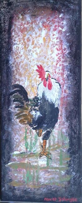 Painting titled "No = 5 Rooster (eng…" by Murat Sahingoz, Original Artwork, Oil