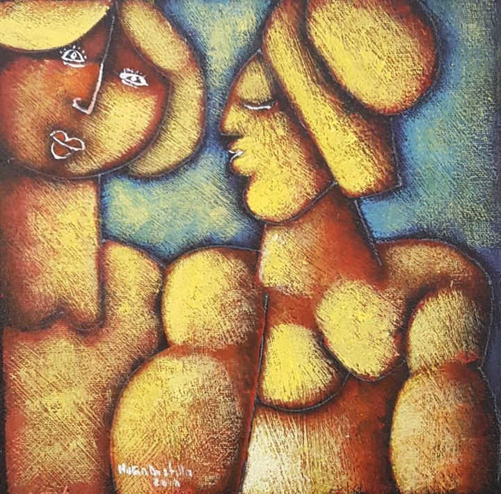 Pintura titulada "la pareja" por Karen Velasquez Bustillo, Obra de arte original, Acrílico