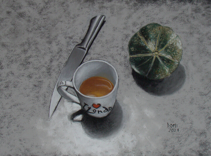 Dessin intitulée "Melon et thé vert" par Artelierdedomi, Œuvre d'art originale, Pastel