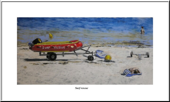 Disegno intitolato "Surf rescue" da Artelierdedomi, Opera d'arte originale, Pastello
