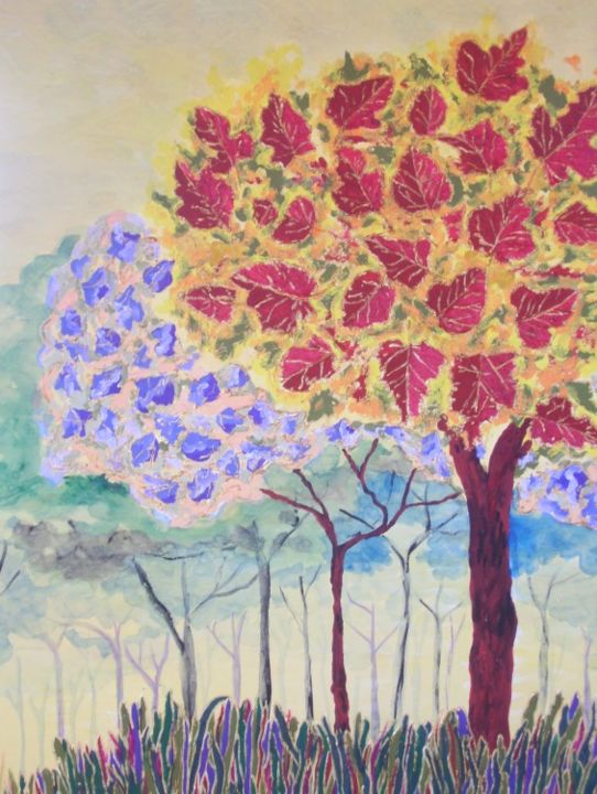 Malerei mit dem Titel "árboles floridos" von Lucía Rodríguez, Original-Kunstwerk, Öl