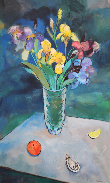 Painting titled "Irises" by Artem Andreichuk, Original Artwork, Acrylic
