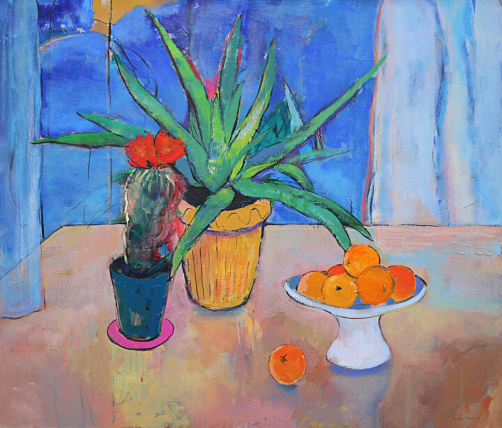 Painting titled "Still life with Alo…" by Artem Andreichuk, Original Artwork, Acrylic