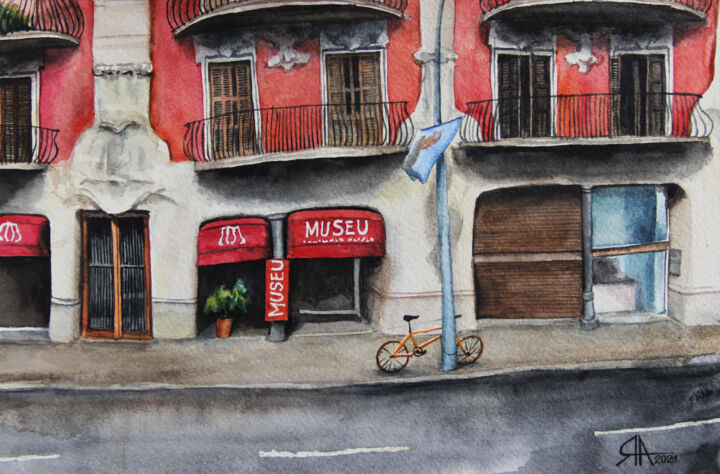 Картина под названием "Calles de Barcelona" - Артём Яворский, Подлинное произведение искусства, Акварель