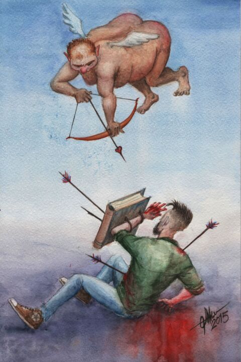Painting titled "Cupid's not the same" by Artiom Iavorskii, Original Artwork, Watercolor