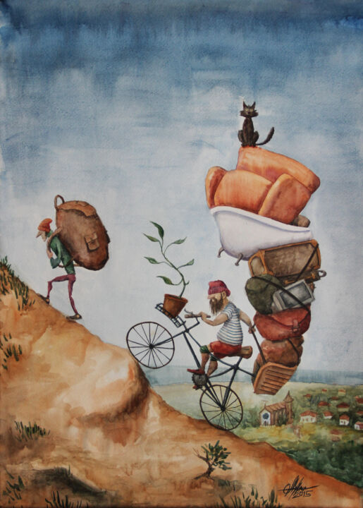 Ζωγραφική με τίτλο "Endless trip" από Артём Яворский, Αυθεντικά έργα τέχνης, Ακουαρέλα