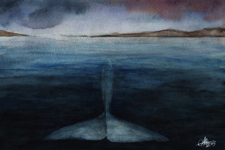 Painting titled "White whale" by Artiom Iavorskii, Original Artwork, Watercolor