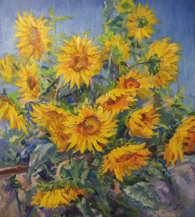 Malerei mit dem Titel "Sunflowers" von Artem Brazhnik, Original-Kunstwerk, Öl