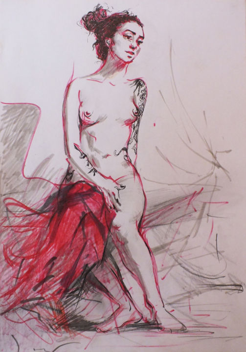 Zeichnungen mit dem Titel "Nude" von Artem Brazhnik, Original-Kunstwerk, Marker
