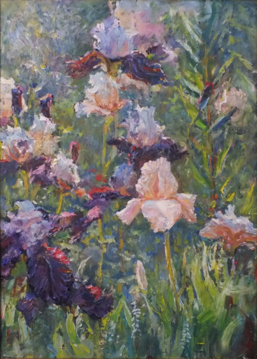 Painting titled "Irises" by Artem Brazhnik, Original Artwork, Oil