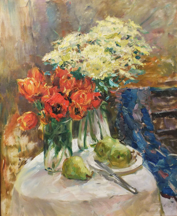 Painting titled "Flowers" by Artem Brazhnik, Original Artwork, Oil