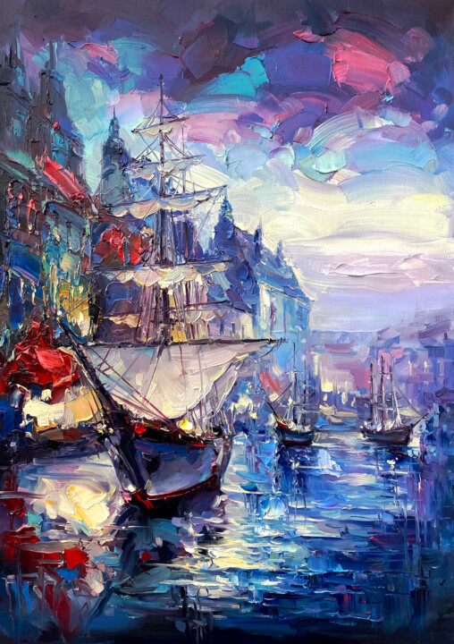 Painting titled "Ship" by Artem Grunyka, Original Artwork, Oil