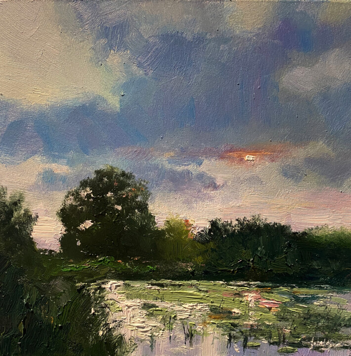 Painting titled "Pond" by Artem Grunyka, Original Artwork, Oil