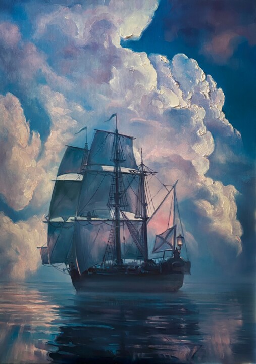 Painting titled ""Ship"2023" by Artem Grunyka, Original Artwork, Oil