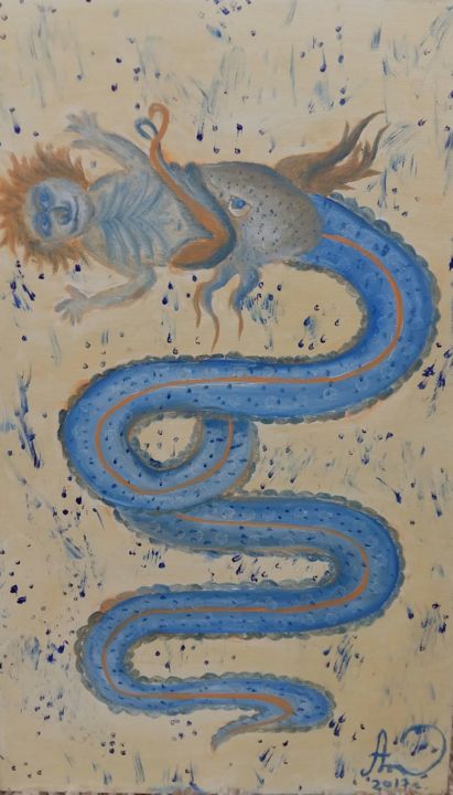 Картина под названием "Синий дракон(Blue D…" - Artem Ivanov, Подлинное произведение искусства, Масло