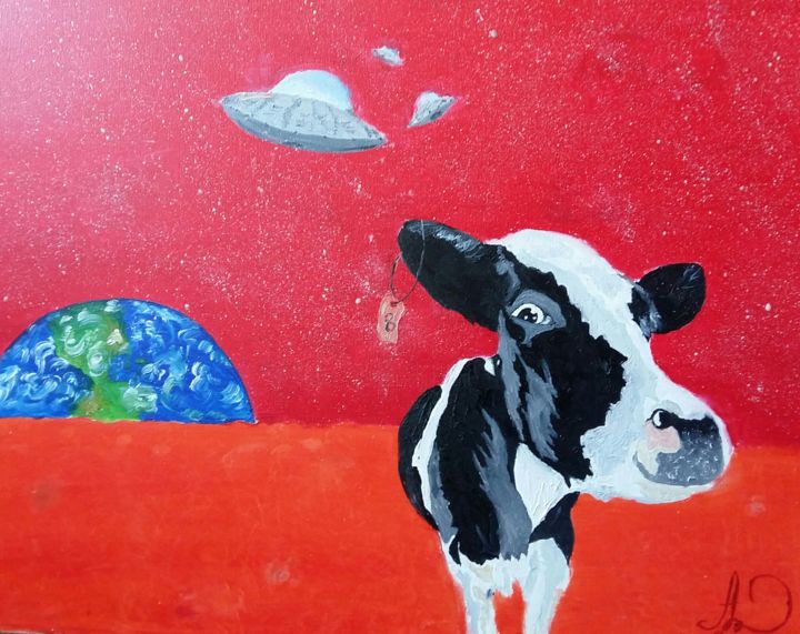 Картина под названием "Корова на Марсе(Cow…" - Artem Ivanov, Подлинное произведение искусства, Масло