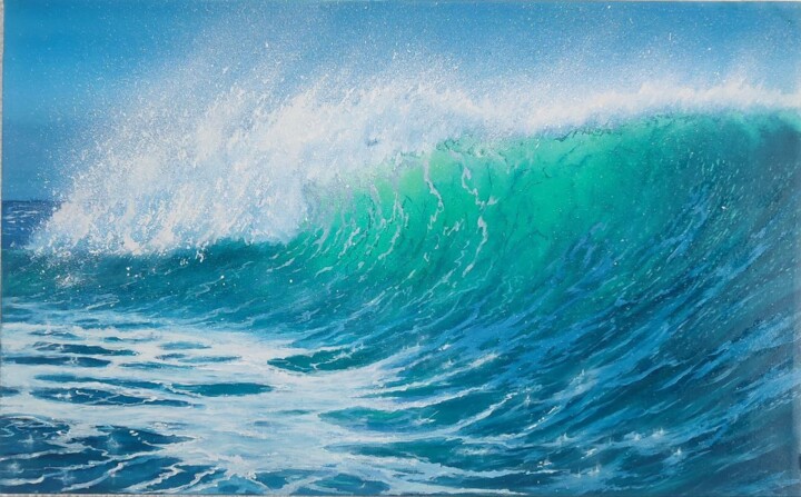 Malarstwo zatytułowany „wave in Nazare” autorstwa Artem Kolesnikov, Oryginalna praca, Olej