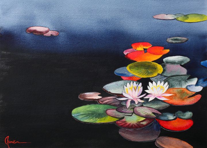 Malerei mit dem Titel "Lotus 1" von Artem Pavlyukov, Original-Kunstwerk, Aquarell