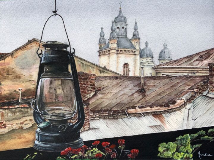 绘画 标题为“One day in Lviv, Uk…” 由Artem Pavlyukov, 原创艺术品, 水彩