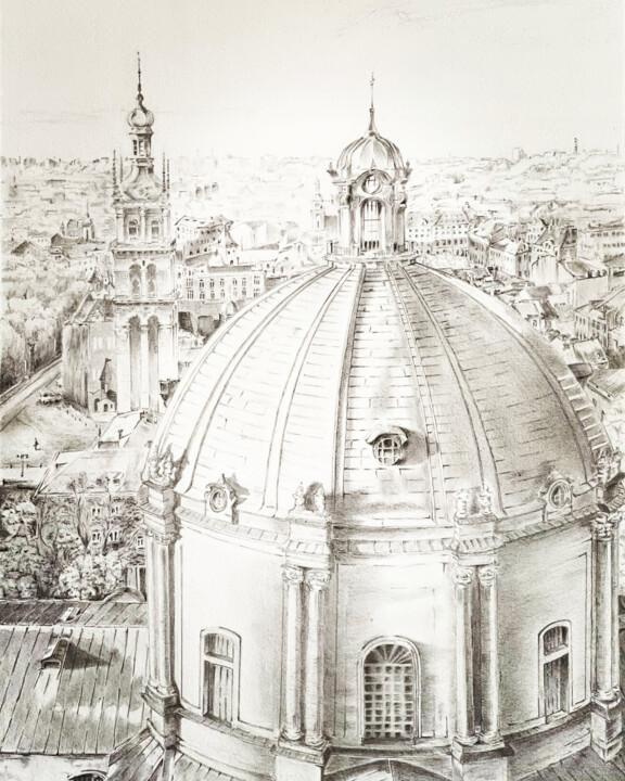 Рисунок под названием "Dominican Cathedral…" - Artem Pavlyukov, Подлинное произведение искусства, Карандаш