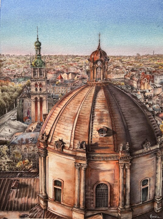 Peinture intitulée "Dominican Cathedral…" par Artem Pavlyukov, Œuvre d'art originale, Aquarelle