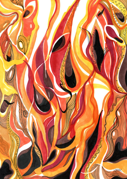Dessin intitulée "FIRE II" par Marcia Bittencourt, Œuvre d'art originale, Marqueur