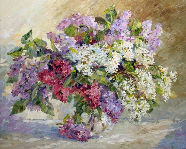 Картина под названием "Lilac Bouquet" - Artemis, Подлинное произведение искусства, Масло