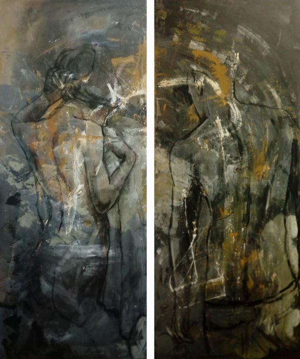 Painting titled "Nudes N100-101" by Artem Usá, Original Art, Acrylic