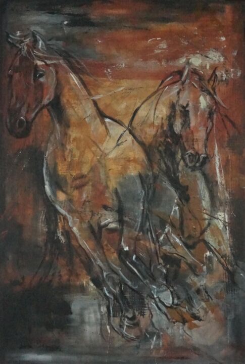 Pintura intitulada "Horses C109" por Artem Usá, Obras de arte originais, Acrílico
