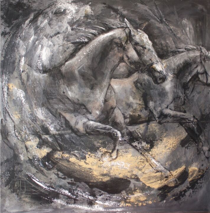 Pintura intitulada "Horses C008" por Artem Usá, Obras de arte originais, Acrílico