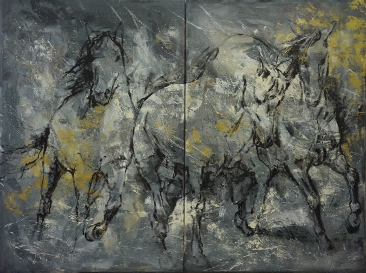 Schilderij getiteld "HORSES C100-101 DIP…" door Artem Usá, Origineel Kunstwerk, Acryl