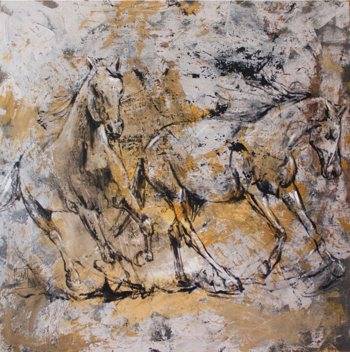 Painting titled "Horses C009" by Artem Usá, Original Artwork, Acrylic