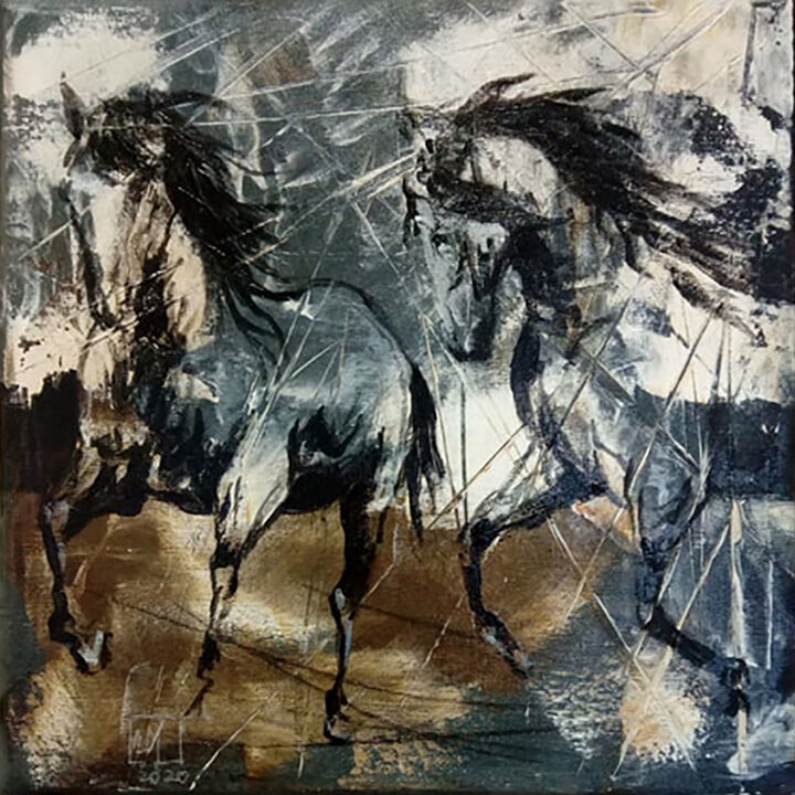 Pittura intitolato "Horses C085" da Artem Usá, Opera d'arte originale, Acrilico